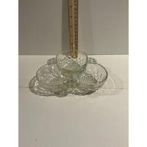 Vintage Indiana Glass Clear Daisy & Button 3-Part Relish Dish – Hobnail Pattern